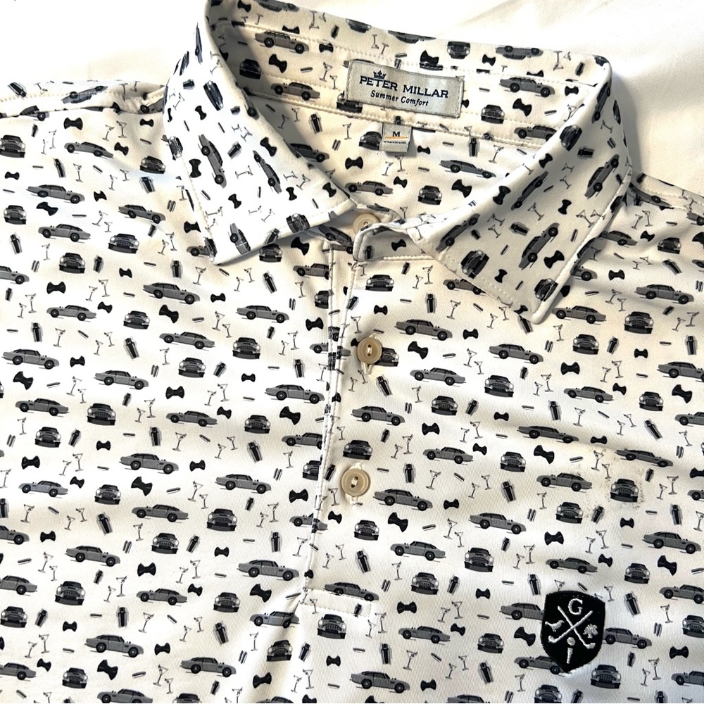 Peter Millar Golf Polo Shirt Mens Size Medium Cars & Martinis